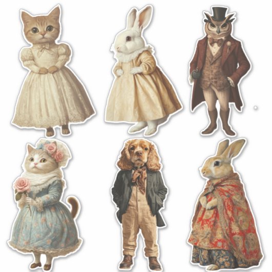 Sticker Vintage Victorian Anthropomorphism Animals (Devant)