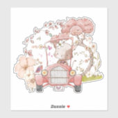 Sticker Vintage Voiture Cute Chat Foliage Bébé fille (Feuille)