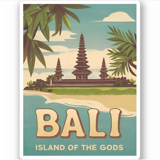Sticker Vintage voyage Bali Indonésie Retro Graphisme (Devant)