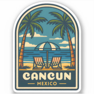 Sticker Vintage voyage Cancun Mexico Beach Retro de bord d
