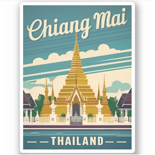 Sticker Vintage voyage Chiang Mai Thaïlande Retro Graphism (Devant)