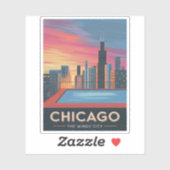 Sticker Vintage voyage Chicago Sunset Skyline Cityscape (Feuille)