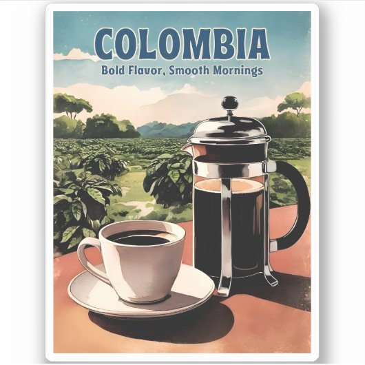 Sticker Vintage voyage Colombie Café Farm Retro Graphisme (Devant)