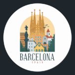 Sticker Vintage voyage de Barcelone<br><div class="desc">Sticker de voyage vintage de Barcelone en Espagne,  inspiré des affiches de voyage vintage des années 20. Texte : Barcelone Espagne. Peinture murale personnalisée pour votre appartement ou maison. Bonne idée cadeau à l'anniversaire ou à Noël.</div>