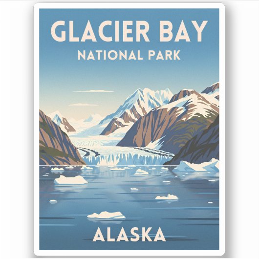 Sticker Vintage voyage Glacier Bay National Park Alaska (Devant)