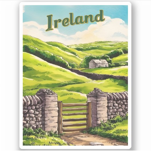 Sticker Vintage voyage Irlande Campagne Rétro Pittoresque (Devant)