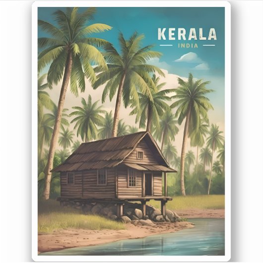Sticker Vintage voyage Kerala Inde Retro Pittoresque (Devant)