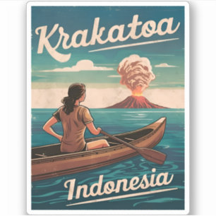 Sticker Vintage voyage Krakatoa Indonésie Rétro Pittoresqu