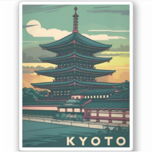 Sticker Vintage voyage Kyoto Japon Retro Graphisme