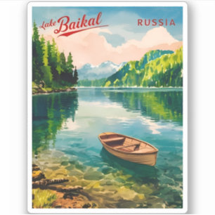 Sticker Vintage voyage Lac Baïkal Russie Retro Pittoresque