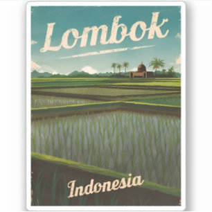 Sticker Vintage voyage Lombok Indonésie Pittoresque rétro