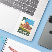 Sticker Vintage voyage Mexique Aztec Pyramide Retro Graphi (Ordinateur portable avec iPhone)