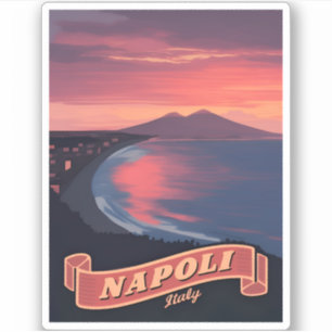 Sticker Vintage voyage Naples Italie Coucher de soleil Ret