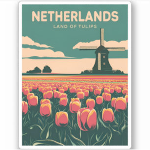 Sticker Vintage voyage Pays-Bas Tulips Retro Graphisme