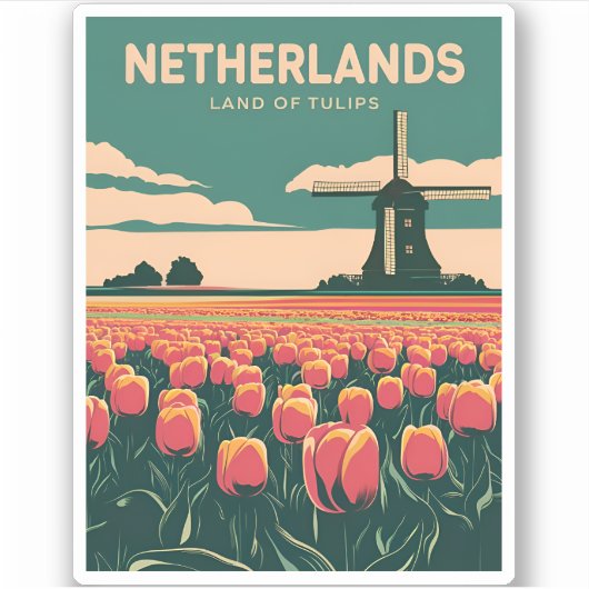 Sticker Vintage voyage Pays-Bas Tulips Retro Graphisme (Devant)