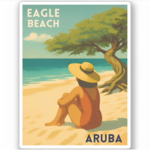Sticker Vintage voyage rétro Aruba Eagle Beach Pittoresque