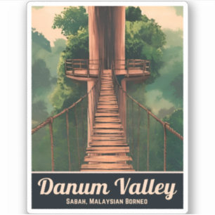 Sticker Vintage voyage rétro Borneo Rainforest Malaysia
