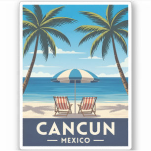 Sticker Vintage voyage rétro Cancun Paysage de plage Mexic