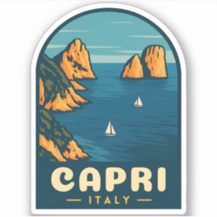 Sticker Vintage voyage rétro Capri Italie Côte Pittoresque