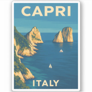 Sticker Vintage voyage rétro Capri Italie Côte Pittoresque