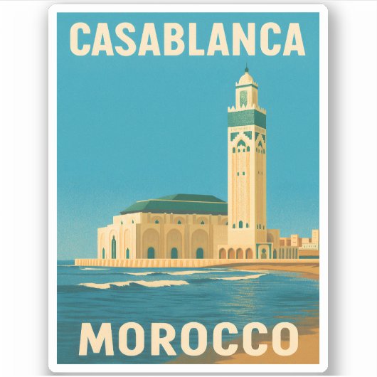 Sticker Vintage voyage rétro Casablanca Maroc (Devant)