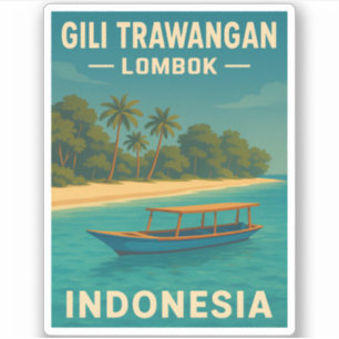 Sticker Vintage voyage rétro Gili Trawangan Indonésie