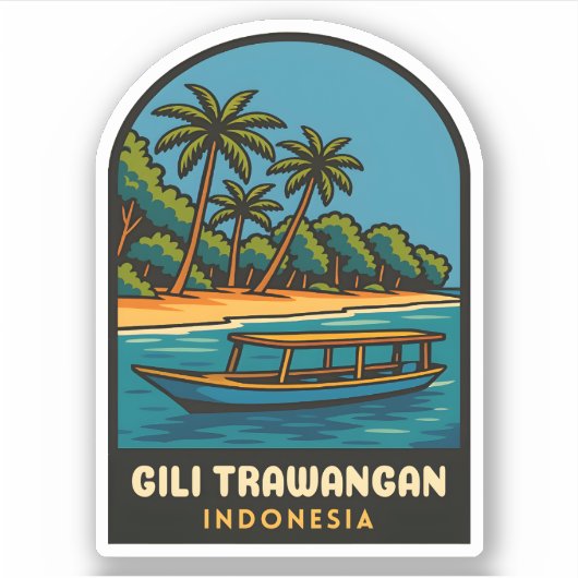 Sticker Vintage voyage rétro Gili Trawangan Indonésie (Devant)
