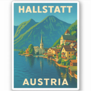 Sticker Vintage voyage rétro Hallstatt Autriche Pittoresqu