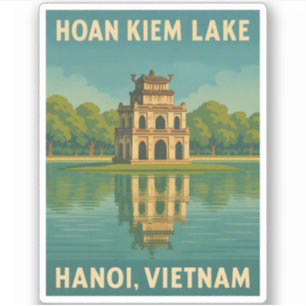 Sticker Vintage voyage rétro Hanoi Vietnam Hoan Kiem Lake