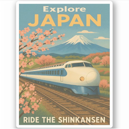 Sticker Vintage voyage rétro Japon Shinkansen (Devant)