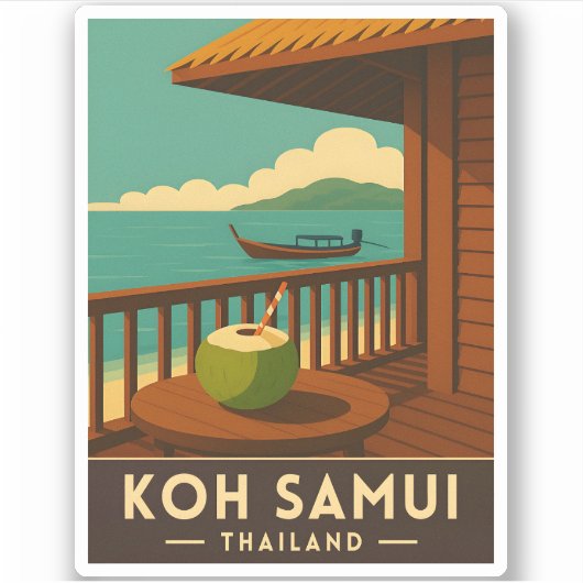 Sticker Vintage voyage rétro Koh Samui Island Thaïlande (Devant)