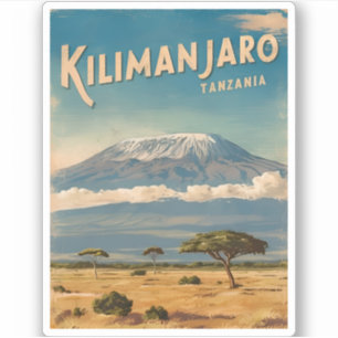 Sticker Vintage voyage rétro Mont Kilimandjaro Afrique