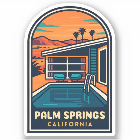 Sticker Vintage voyage rétro Palm Springs Californie (Devant)