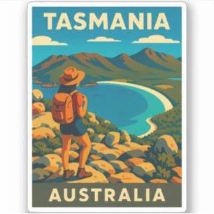 Sticker Vintage voyage rétro Tasmanie Australie Paysage