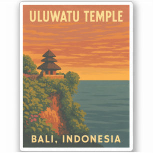 Sticker Vintage voyage rétro Uluwatu Temple Bali Balnéaire