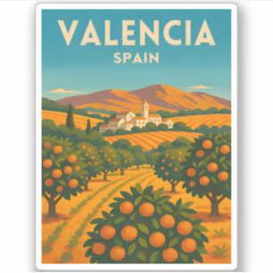 Sticker Vintage voyage Rétro Valencia Espagne Ferme Orange