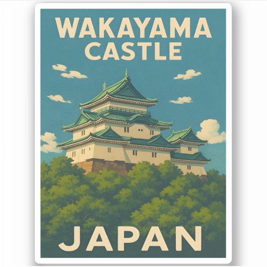 Sticker Vintage voyage rétro Wakayama Castle Japon (Devant)