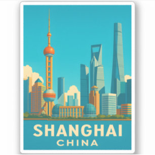 Sticker Vintage voyage Shanghai Chine Rétro Pittoresque Sk