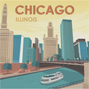 Sticker Vintage voyage Skyline de Chicago River