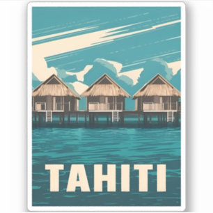 Sticker Vintage voyage Tahiti bord de mer Retro Graphisme
