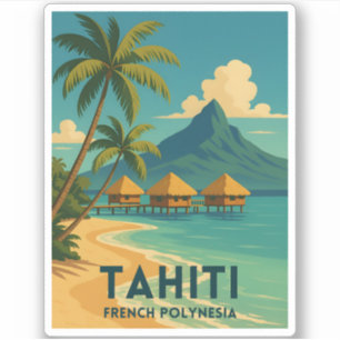 Sticker Vintage voyage Tahiti Polynésie française Plage Ré