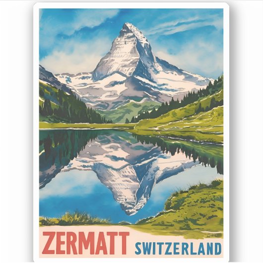 Sticker Vintage voyage Zermatt Suisse Matterhorn (Devant)