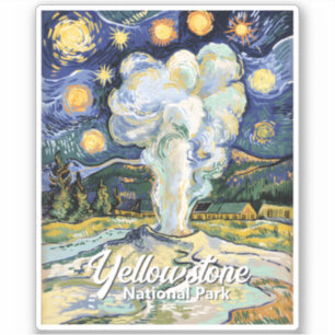Sticker Vintage Yellowstone Old Faithful dans le style de