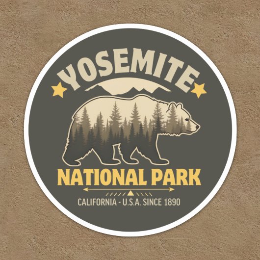 Sticker Vintage Yosemite Bear Forest Graphic