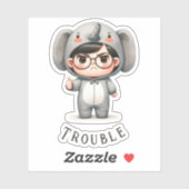 Sticker Vinyl mignonne "Boy In Elephant Suit/Trouble" (Feuille)