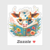 Sticker Vinyl Whimsical "Floral Cow Reading Book" (Feuille)