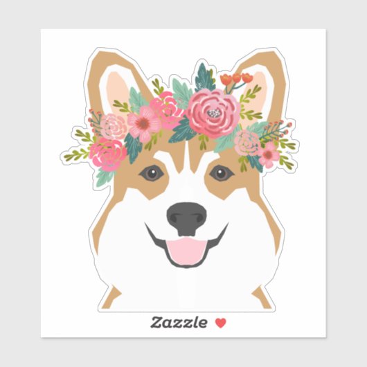Sticker vinyle Corgi Flower Crown (Feuille)