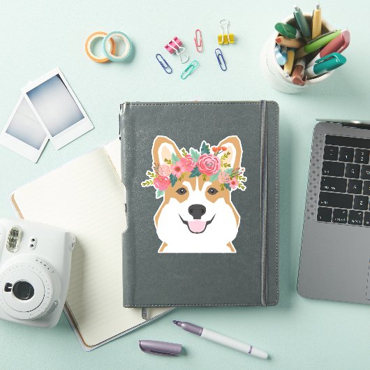 Sticker vinyle Corgi Flower Crown (Couverture iPad)