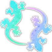 Sticker Vinyle Gecko Pair Aqua Violet Vert Bleu sur mesure (Devant)
