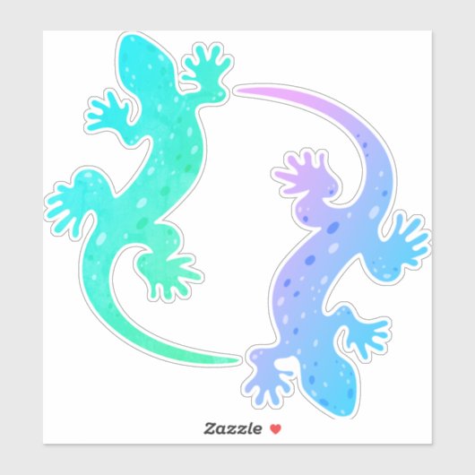 Sticker Vinyle Gecko Pair Aqua Violet Vert Bleu sur mesure (Feuille)